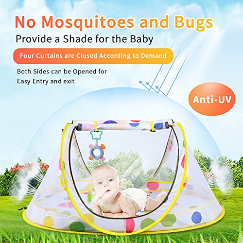 Reisebett Insektenschutz Universal feinmaschiges Pop-Up Portable Baby Strandmuschel Moskitonetz für Babybetten Stubenwagen Leicht Kompakt Faltbar Inkl Trage Tasche Moskitonetz pink/gelb – Bild 3