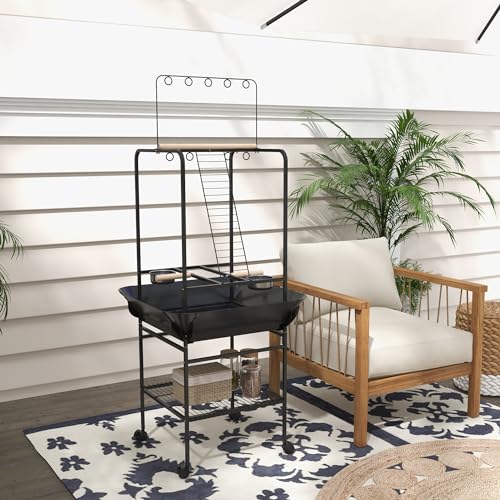 Pawhut USD10-096V00CG0131 Bird Stand With Wheels, Parrot Stand With Perches, Stainless Steel Feed Bowls, Pull-Out Tray, Toy Hanger, Bird Play Stand thumb #8