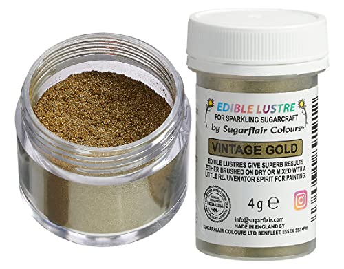 Sugarflair Edible Lustre Vintage Gold - Colorante Alimentario, Polvo Brillante Comestible para Tartas, Pasteles, Cupcakes, Magdalenas, Chocolate, Pastelería, Helados, Postres, Cócteles - 4g