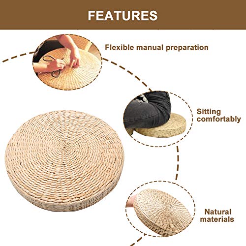 Natural Woven Grass Cushion - Wild Pucao Pillow Floor Mat - Round Braided Pad - Handmade Straw Woven Rush Yoga Mat - Flat Seat Cushion For Garden Dining Room Living Room Home Decor(Beige) #TOP2