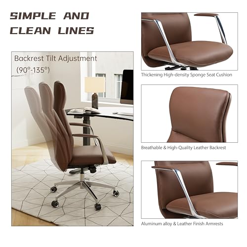 Image of EUREKA ERGONOMIC Royal Slim Executive High Back Brown Leather Office Chair, Home Desk Chair for Adults, Big and Tall with Wheels, Swivel Rolling