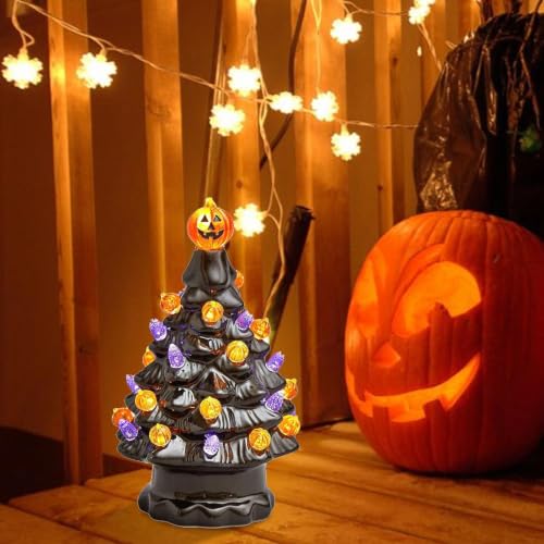 Árbol iluminado Halloween cerámica para decoración de mesa y dormitorio 4