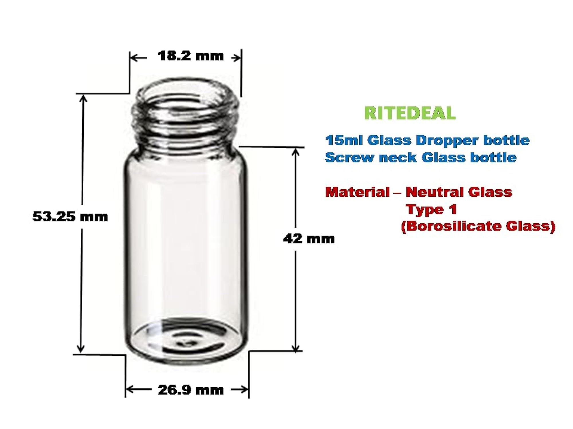 15ml Borosilicate Glass Clear Transparent Bottle Pack of 10