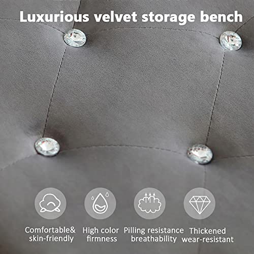 Banco otomano de almacenamiento de terciopelo con botón de cristal, taburete tapizado de almacenamiento de lujo, reposapiés para dormitorio y estilo - Baul Almacenaje - imagen 2