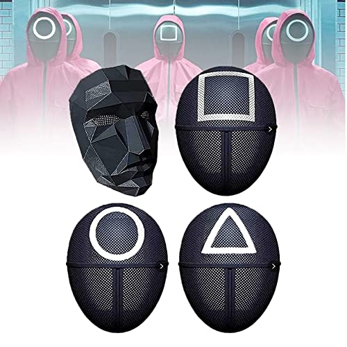4PCS Squid Game Masked Man Mask Costume , Halloween Cosplay Full Face Covering Masquerade Reality Survival TV 2021 Masquerade Props Accessories
