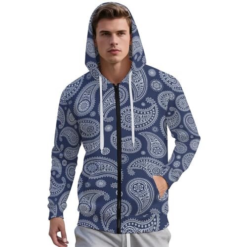 Blue Paisley Bandana Men's Hoodie Full-zip Hooded Sweatshirt Zip-up Pockets Jackets2