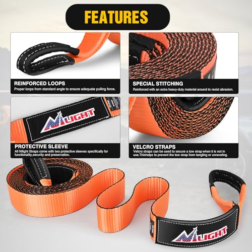 Image of Nilight 3 inch x 20' Recovery Tow Strap Kit with 2 inch Hitch Receiver and 3 /4 inch Anti-Theft D-Ring Shackles Storage Bag Heavy Duty Tow Rope for Car Truck SUV ATV (MBS 31500LBS)