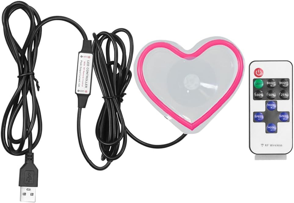 Car LED Ambient Light, Love Heart USB Vehicle Neon Lighting with Remote Control for Triangle or Back Window, Car Interior Accessories for Car, Bedroom, Party (Red)
