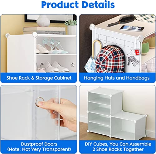 Image of Plastic Shoe Rack for Home | ๐๐ ๐๐ข๐๐ซ Foldable Dustproof Shoe Storage Cabinet & ๐ ๐
๐ซ๐จ๐ง๐ญ ๐๐จ๐จ๐ซ | Space Saving Multipurpose Organizer for Entryway, Bedroom, Living & Office| White