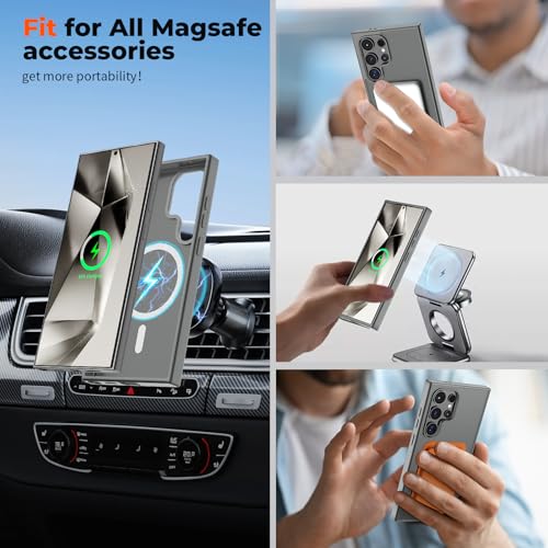 Image of SUPFINE Magnetic for Samsung Galaxy S24 Ultra Case with Screen Protector, (Built-in Magnets) (Military Grade Drop Protection) Slim Translucent Shockproof Phone Case,Titanium Gray