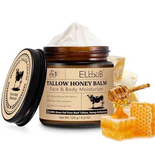 Beef Tallow Face Cream 120 g, Sego di Manzo per la Cura della Pelle, Balsamo di Sego e Miele Biologico al 100% Naturale per Viso e Corpo, Crema Viso Sego, Idratazione Profonda, Lenisce la Secchezza