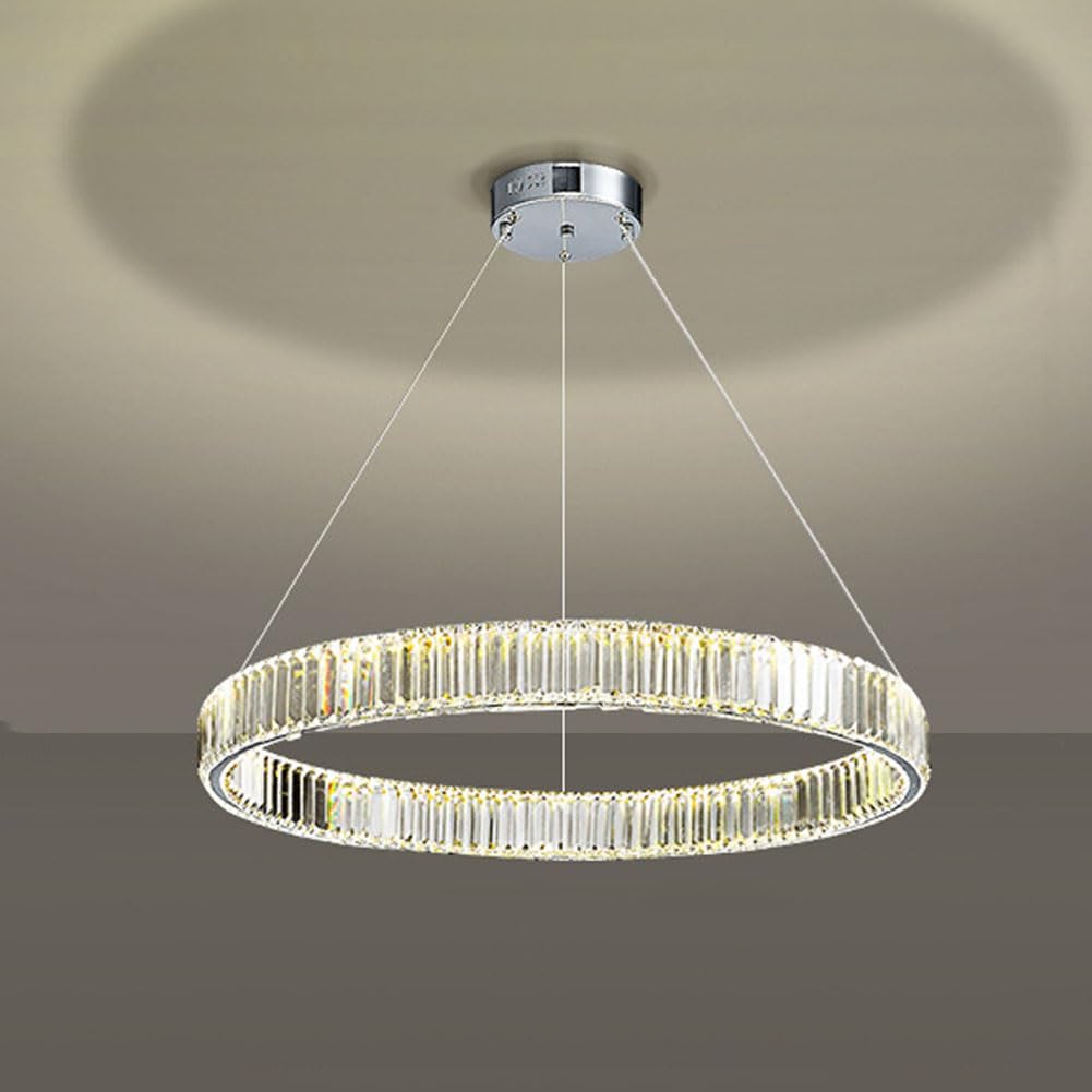 KXEcoLife Scandinavian luxury chandelier, light circle crystal lamp, simple modern art for bedroom dining room study living lighting,Chrome,60cm