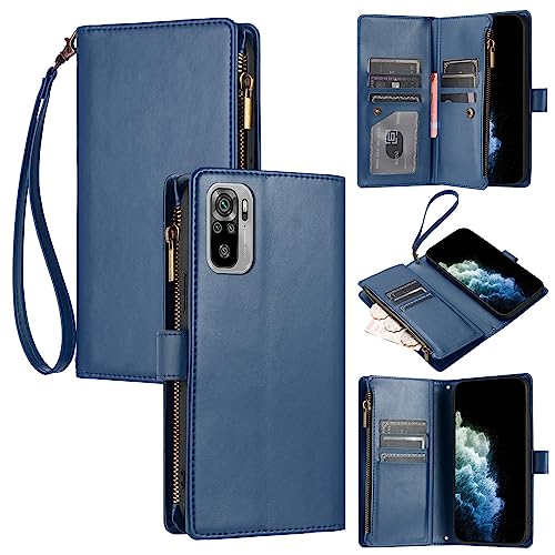 2 In 1 EHbgP[X Xiaomi Redmi Note 10 4G/Note 10S/Poco M5S 4G P[Xƌ݊ACtbvJo[t [J[hXbg][XgXgbv][O\ȃNX{fBXgbv](Blue)