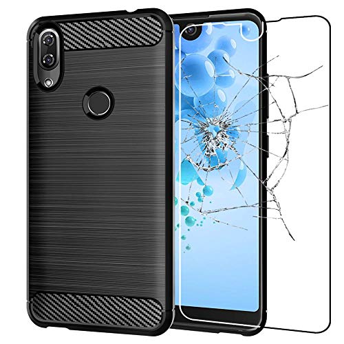 ebestStar - Coque pour Wiko View 2, Etui Protection Motif Carbone, Antichoc Souple TPU, Noir + Verre Trempé