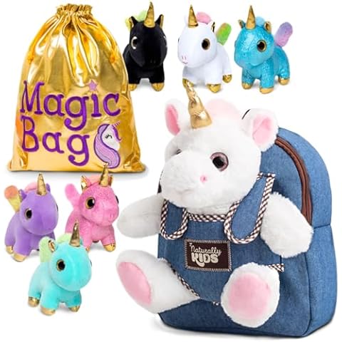 Naturally KIDS Small Unicorn Backpack and Set Mini Unicorns in a Magic Bag Cover