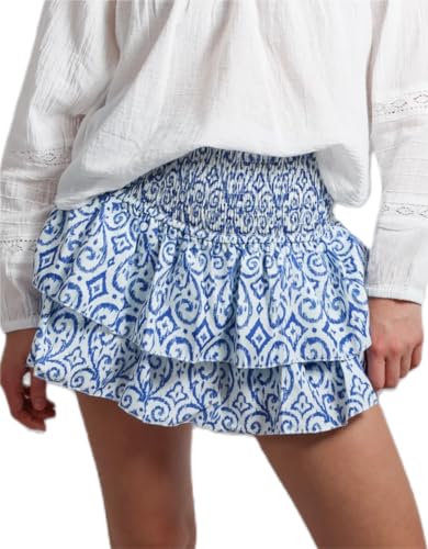 Women Shirred Mini Skirt Y2k Layered Pleated Short Skirt Smocked High Waist A Line Skirt Party Cute Mini Skirt