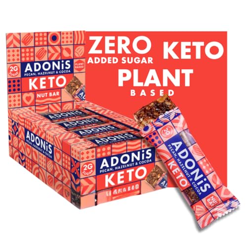Adonis Keto Riegel Pekannuss & Schokolade | 16x 35g | Keto Snacks | Vegan & 100% natürlich | Low Carb Bar und Low Sugar Snack | Perfect Keto-Diät Bars | Glutenfrei, ohne Zuckerzusatz