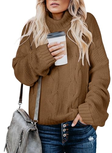 Image of Dokotoo Womens 2026 Winter Fall Solid Turtleneck High Neck Balloon Long Sleeve Sweaters Pullover Outerwear
