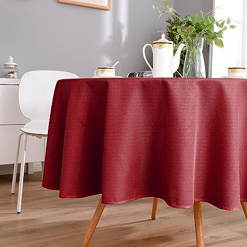 HIGHFLY Linen Round Tablecloth 60 Inch Waterproof Wine Tablecloth for Home Kitchen Dining Room