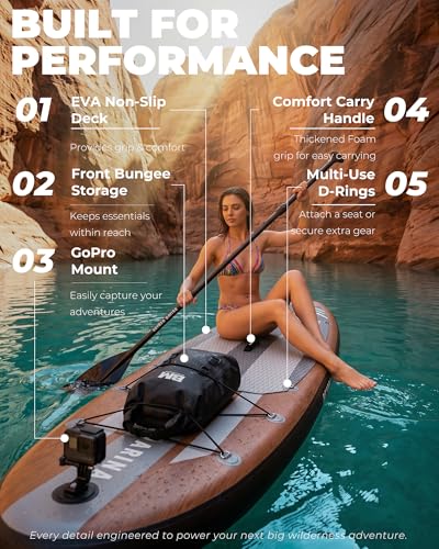 Image of BM Paddle Board Inflatable Stand Up Paddle Board, SUP Paddleboard for Adult, Premium Accessories | Non-Slip EVA Deck & Foam Handles, Camera Mount, Double Action Pump, 85L Travel Backpack
