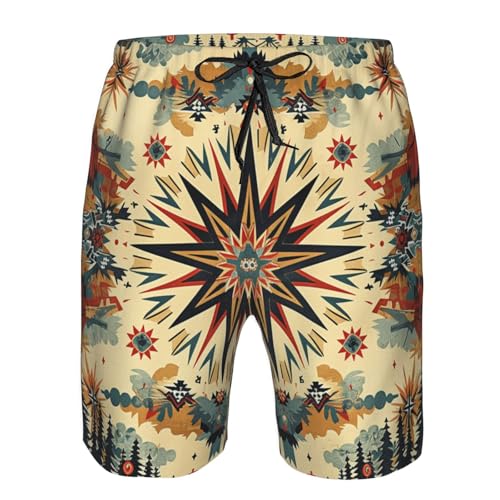 Native American Mountains Tribe Trees Stars Geometric Vintage Men's Quick Dry Swim Trunks Surfing Beach Mesh Board Shorts4
