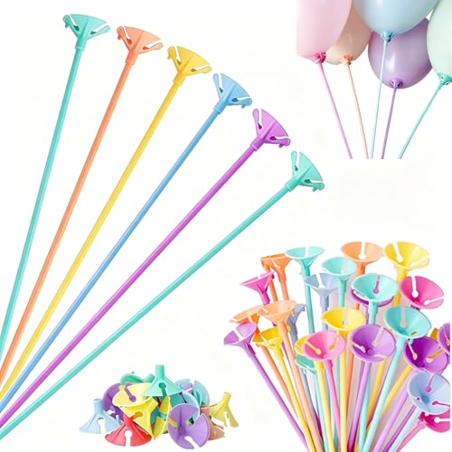 RXKFIGX 50 PCS Balloon Sticks Macaron-Color Balloon Holder Sticks Reusable Balloons Sticks Holders with Cups for Balloons Party Decor Shower Birthday Party Graduation Wedding