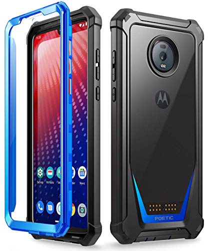 Moto Z4 Rugged Clear Case, Poetic Full-Body Hybrid Shockproof Bumper Cover, Built-in-Screen Protector