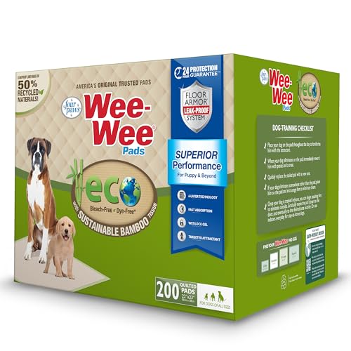 Image of Four Paws Wee-Wee Superior Performance Bamboo Pee Pads for Dogs, Earth Friendly Dog & Puppy Potty Training Pads, Crate Liners, Housebreaking Supplies, 22 inch x 23 inch (200 Count)