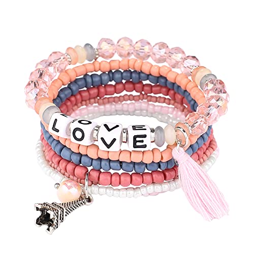 Iyours 6 Sets Bohemian Multilayer Tassels Bracelet Handmade Wrap Bracelets Bangle Jewelry Bracelets For Women (6Pcs-C) #TOP3