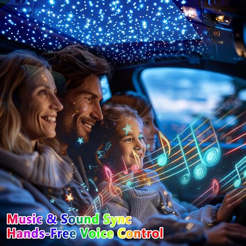 Starlight Headliner Kit 550 Piece Twinkle 0.03in*9.8ft/0.75mm*3m, 16W Starlight Headliner Music/Voice Activated Star Lights for Car, VASTFIRE RGBW Starlights for Theater Game Bed Room Ceiling