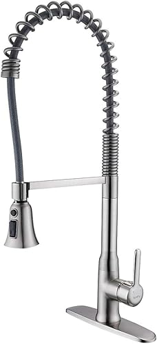 Grifo de cocina con rociador extraíble, grifo comercial de arco alto con resorte de una sola manija con cabezal rociador de doble función, grifos de