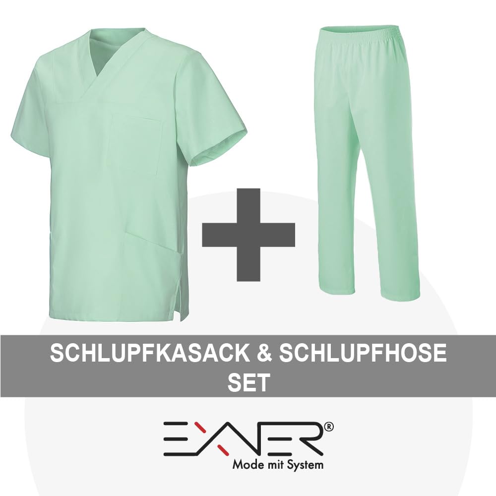 EXNER Medizin Kasack Set – Kasack & Hose für Damen und Herren, Pflegebekleidung Set in 26 Farben, Oberteil + Hose farbig, Schlupfkasack & Schlupfhose, XS–5XL