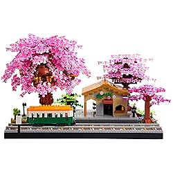 Kadablk Big Architecture,Japanese Sakura Tree Class Train Station Construction Set,Flower Building Block Model,3668PCS…