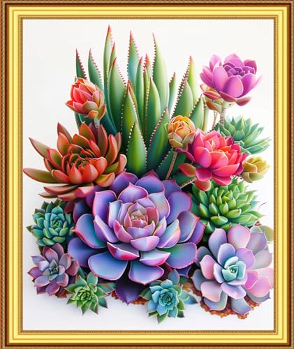 Image of Foxnyart Stamped Cross Stitch Kits Full Range of Embroidery Needlework Starter Kits for Beginners Adults 11CT Embroidery Patterns Art Crafts DIY Needlepoint Kit-Flower Succulent Plant 16x20 inchs