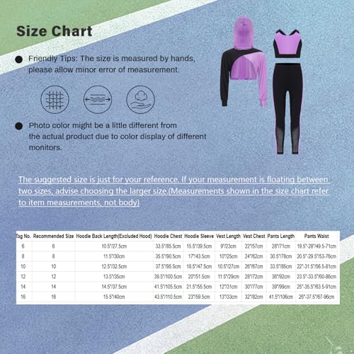 Kids Girls 3Piece Color Block Dance Sports Set Long Sleeve Cropped Hoodie and Vest Leggings Set3