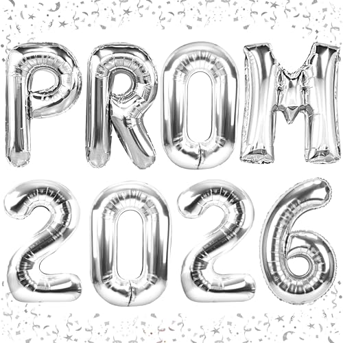 Image of Prom 2026 Balloons Silver 40 Inch Giant - Prom 2026 Decorations Decor for Graduation Party Foil Mylar Balloons Banner Sign