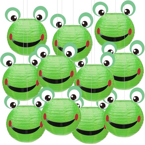 Image of Retisee 12 Pcs Frog Paper Lantern Frog Birthday Party Decoration 10 inch Party Favor Green DIY Craft Kit Gift for Kindergarten Preschool Classroom for Bridal Baby Shower Decoration Supply