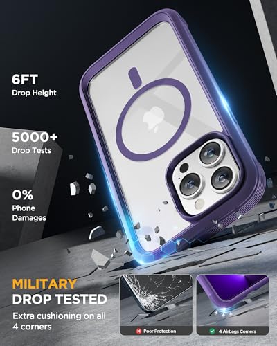 Image of Miracase Magnetic for iPhone 13 Pro Max Case 6.7 inch, (Compatible with MagSafe) Upgrade Full-Body Clear Phone Bumper Case with Built-in 9H Tempered Glass Screen Protector, Magnetic Purple