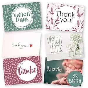 Erik Anderson 25 er Set Dankeskarten hochwertig – Blanko Karte zum Danke sagen – Postkarte ideal als Danksagungskarten…
