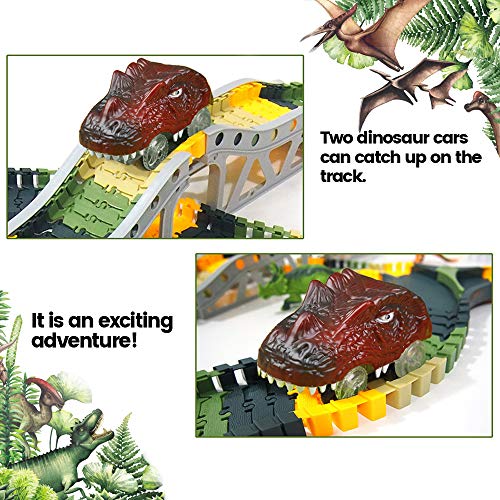 VCOSTORE Dinosaur Track Toys, 269 Pcs Dinosaur Car Race Track Accessories to Create A Dinosaur World Road Race, Cool Dinosaur Vehicle Playset Toys for 3-5 Years Old Boys - Thumbnail 6