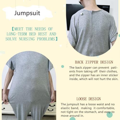 Image of Unisex Anti-Strip Adaptive Jumpsuit with Back-Zipper,One-piece Short-sleeved Trousers,Suitable for Seniors,Incontinence Care,Dementia Patient,Alzheimer's Patients