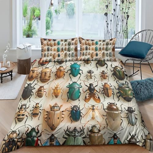 GPLZQXKJNH Juego de ropa de cama con diseño de escarabajo, funda de edredón y 2 fundas de almohada (135 x 200 cm)