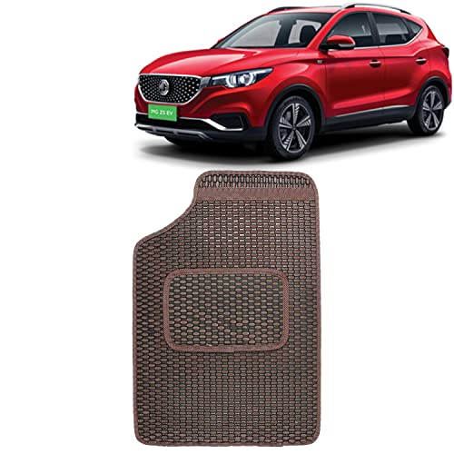 Image of Kingsway Dotted Design Car Floor Foot Mats Universal Fit for Morris Garages (MG) ZS EV, Model Year : 2020 Onwards, Water and Dustproof, Color Brown, Set of 5 Pieces