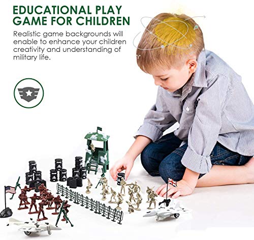 Boderam 250-teiliges Armee-Männer Armee-Soldaten Plastikspielzeug, Militär Action Figuren Spielset Kinder Militär Soldaten Eimer mit Panzern, Flugzeugen, Soldatenfiguren und Zubehör für Jungen Mädchen