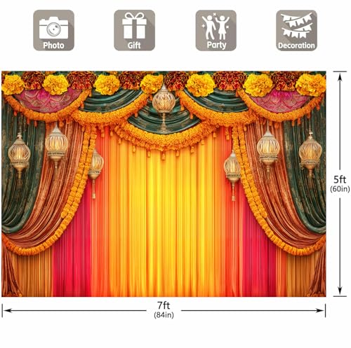Image of India Pooja Backdrop, Puja Ganpati Pooja Traditional Mehndi Festival Party Decorations, Diwali India Wedding India Ceremony Bridal Shower Photography Background Wall Decor Props Banner 7X5FT