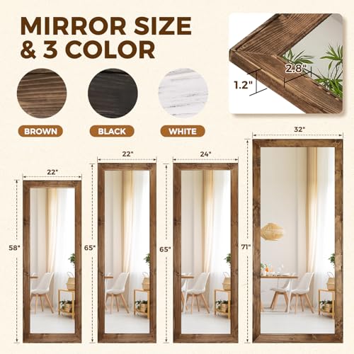 Image of 65x22in Full Length Mirror, Rustic Brown Beveled Wood Frame