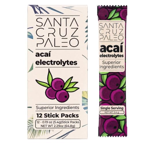 Santa Cruz Paleo Electrolyte Powder Sticks, Acai, Magnesium, Potassium, 12 Servings