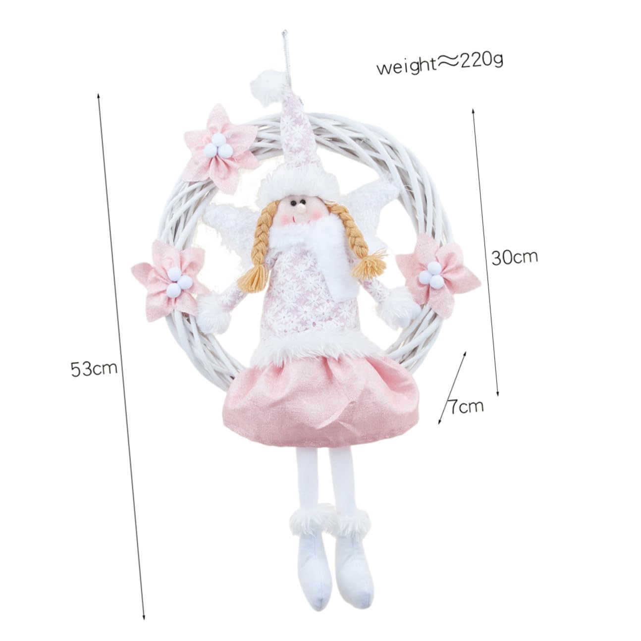 Ipetboom Guirnalda Navideña de Ángel con Aro de Flores Rosa Grande Colgante Decorativo para Puerta Decoración de Fiesta y Navidad Guirnalda para Colgar en Pared o Ventana