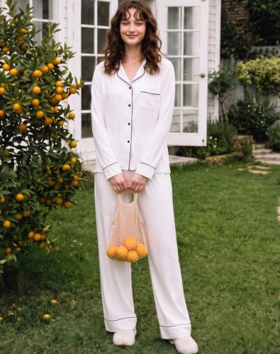 Image of SWOMOG Womens Pajamas Set Long Sleeve Sleepwear Button Down Nightwear Soft Cotton Pj Lounge Sets