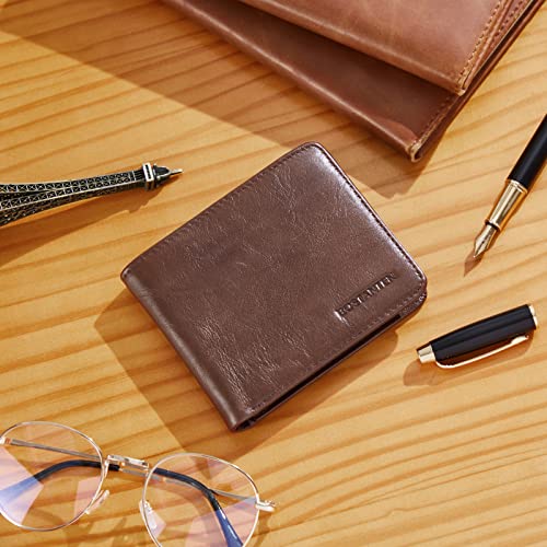 Bostanten Genuine Leather Wallets For Men Bifold Rfid Blocking Wallet With 2 Id Windows Coffee #TOP6